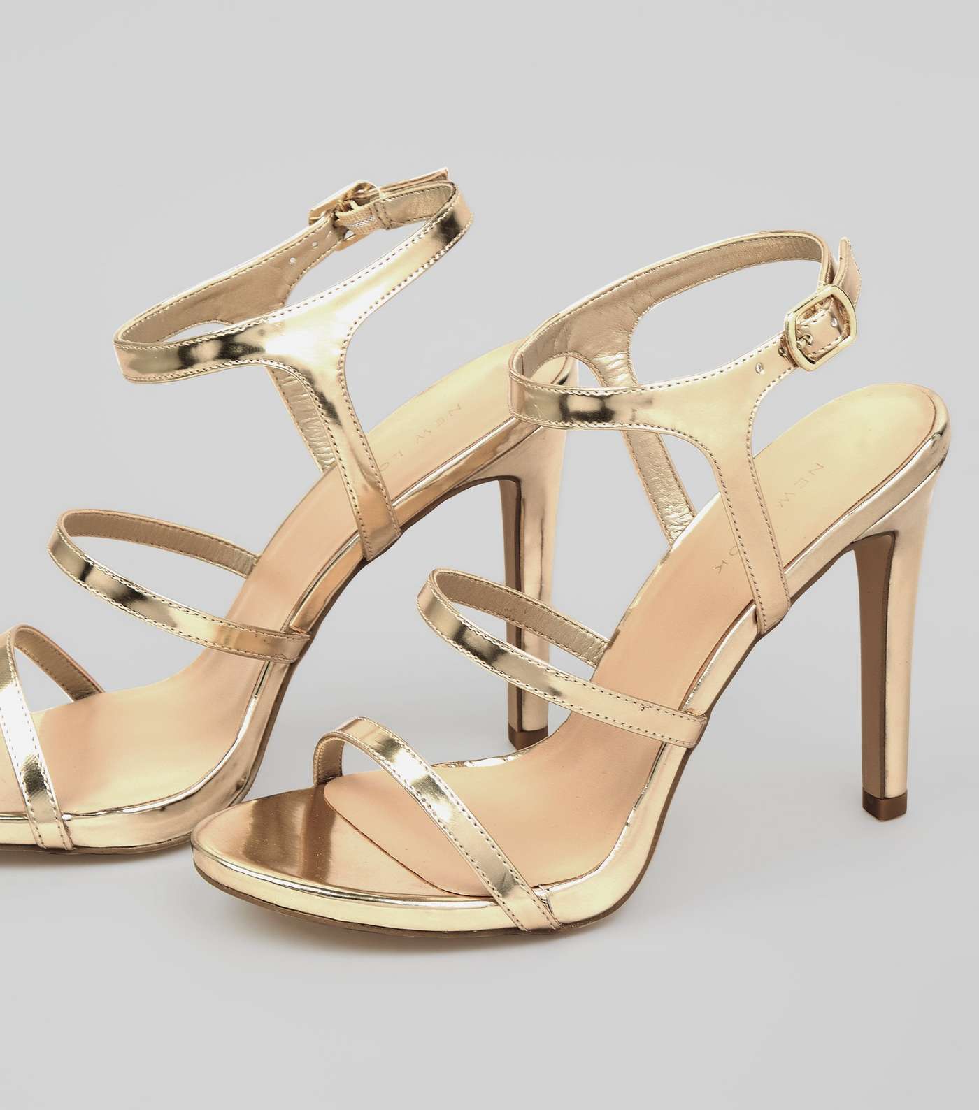 Gold Triple Strap Heeled Sandals Image 4