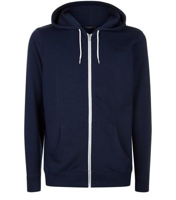 Navy Zip Front Hoodie New Look