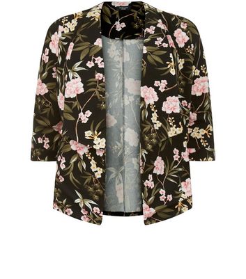Curves Black Floral Crepe Blazer New Look