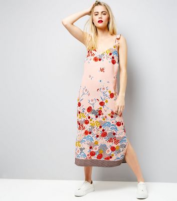 Pink Floral Print Frill Strap Slip Dress New Look