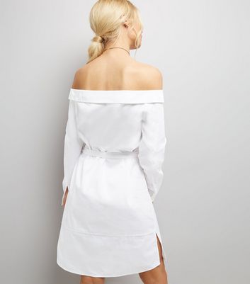 White Bardot Neck Shirt Dress New Look