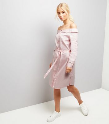 Shell Pink Bardot Neck Shirt Dress New Look