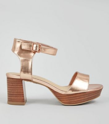 gold metallic block heel sandals