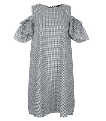 Petite Black Gingham Cold Shoulder Dress New Look
