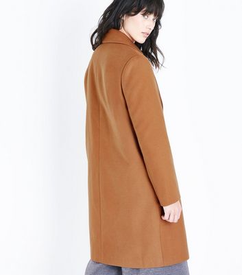 Tan Longline Collared Coat New Look
