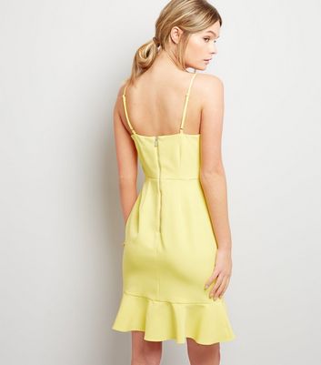 Yellow Frill Hem Bodycon Dress New Look