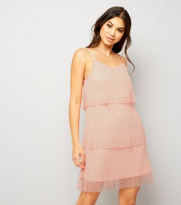 Orange Pleated Mesh Tiered Dress New Look