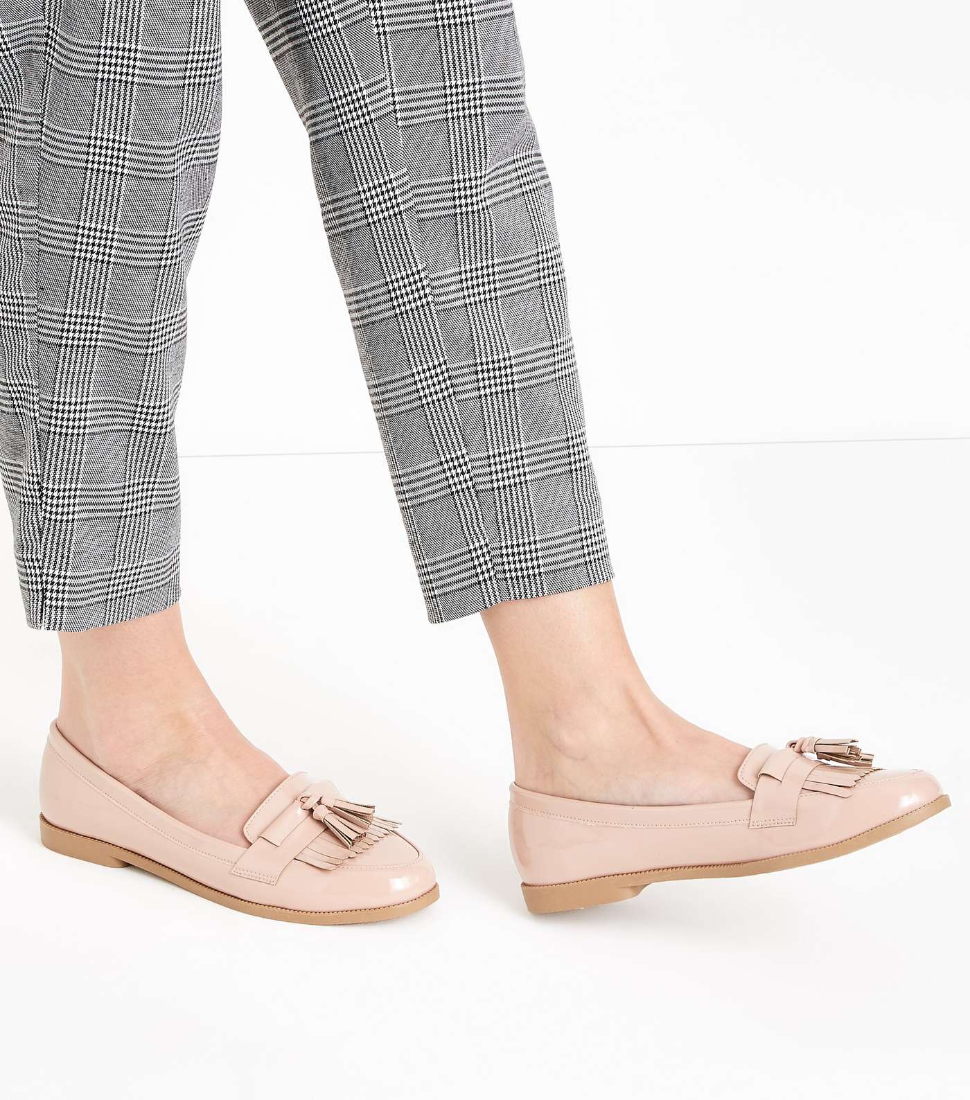 Nude Patent Fringe Front Loafers Image 2