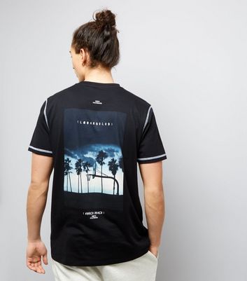 Black Venice Beach Bank Print T-Shirt New Look