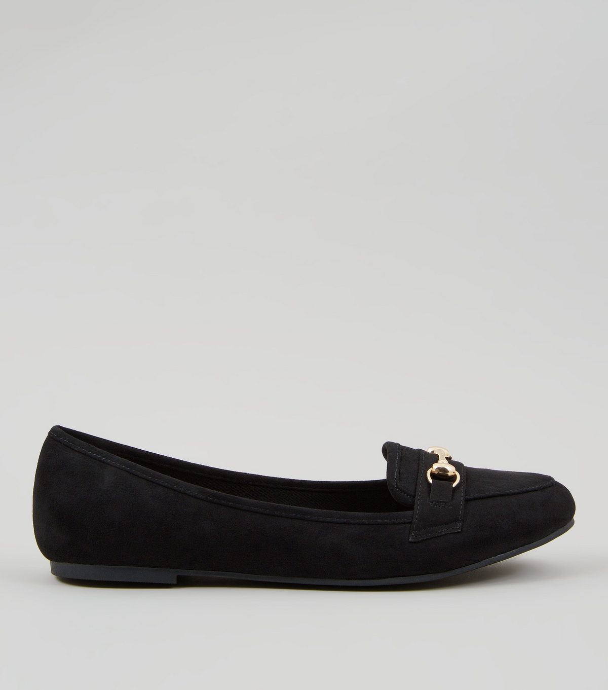 Women's Black Suedette Metal Trim Loafers New Look