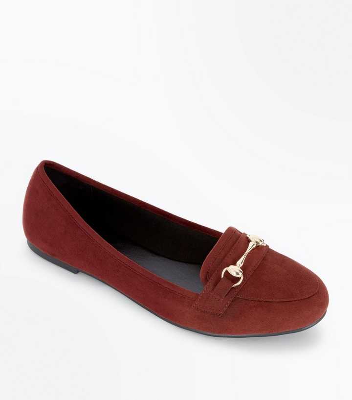 Rust Suedette Metal Trim Loafers