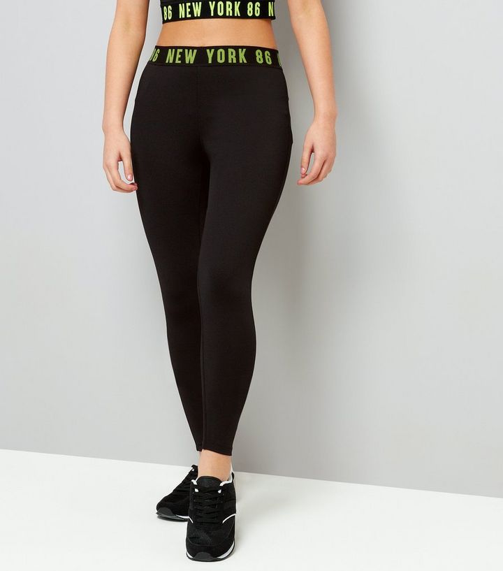 Teenager Schwarze Sport Leggings Mit New York 86 Aufdruck New Look