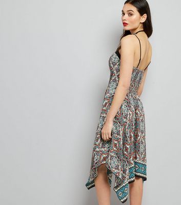 Blue Paisley Print Hanky Hem Dress New Look