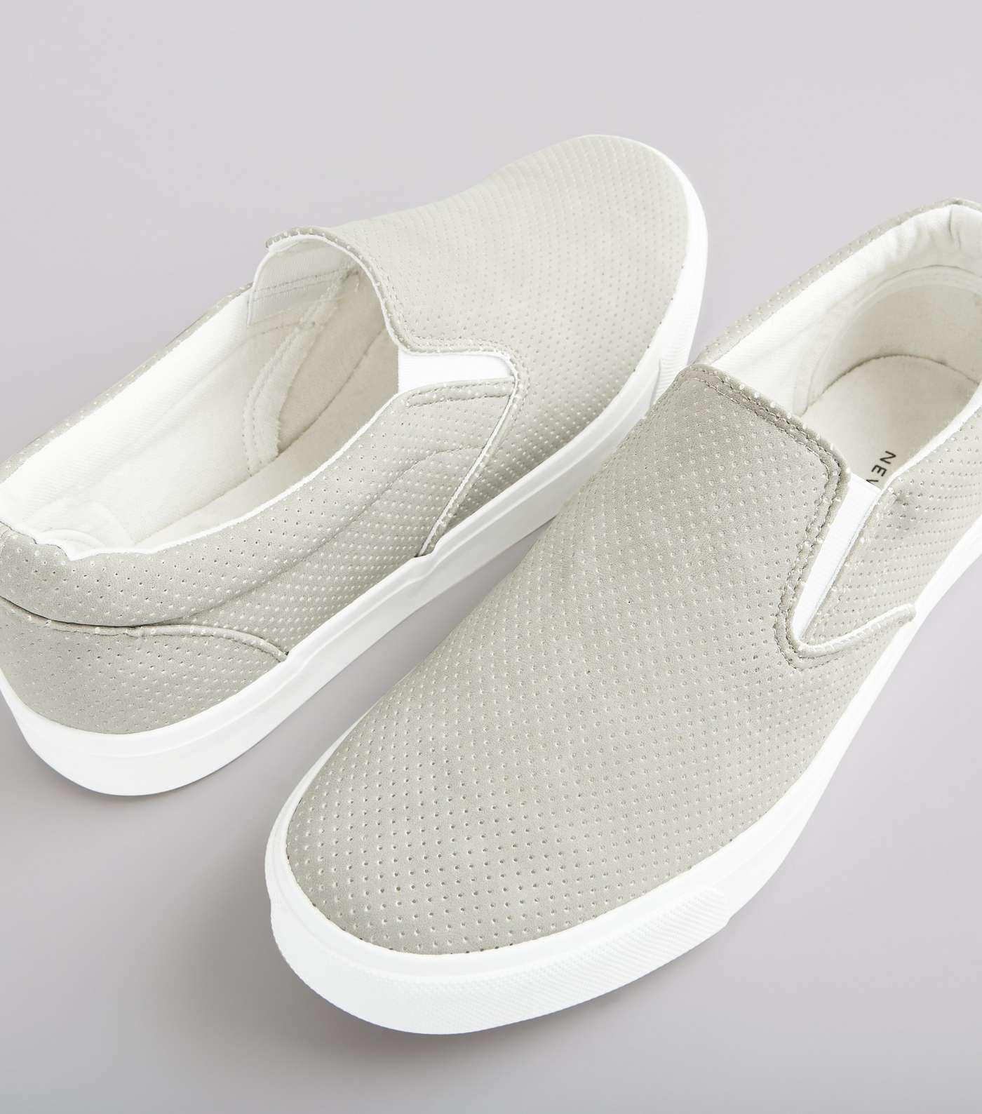 Grey Suedette Perforated Slip On Trainers Image 4