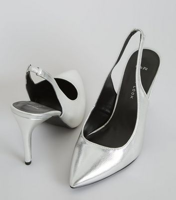 Wide Fit Silver Slingback Pointed Heels 