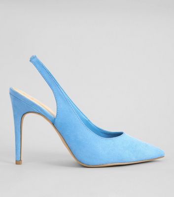 Blue Suedette Pointed Slingback Heels 