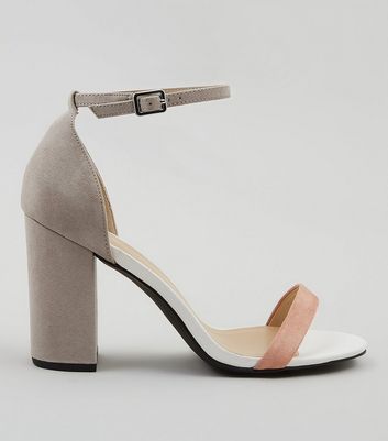 wide fit grey block heels