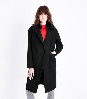 new look black faux fur coat