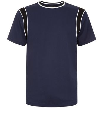 Navy Colour Block Panelled Sleeve T-Shirt New Look