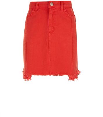 new look red denim skirt