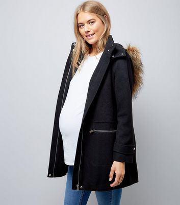 faux fur hooded duffle coat