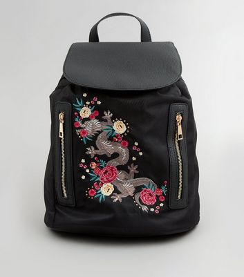 black embroidered backpack