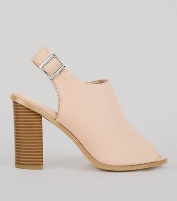 Wide Fit Nude Pink Suedette Peep Toe 
