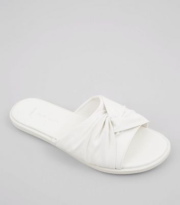 Wide Fit White Knot Top Sliders | New Look