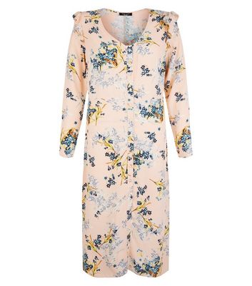 Petite Pink Floral Print Button Front Midi Dress New Look