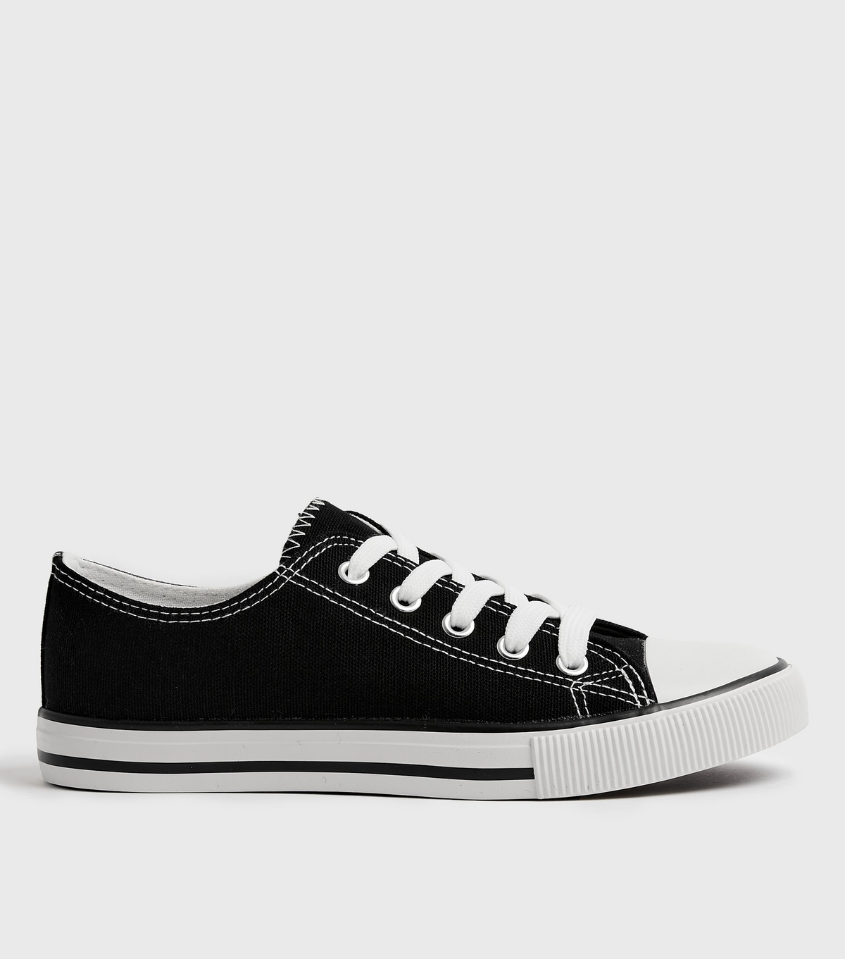 Women's Black Canvas Stripe Sole Trainers Vegan New Look