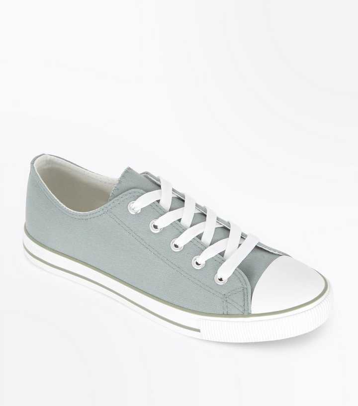 Mint Green Canvas Stripe Sole Trainers