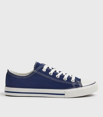 Navy Canvas Stripe Sole Trainers | New Look