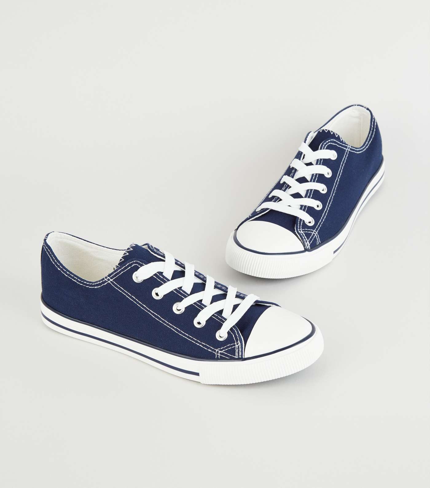 Navy Canvas Stripe Sole Trainers Image 5