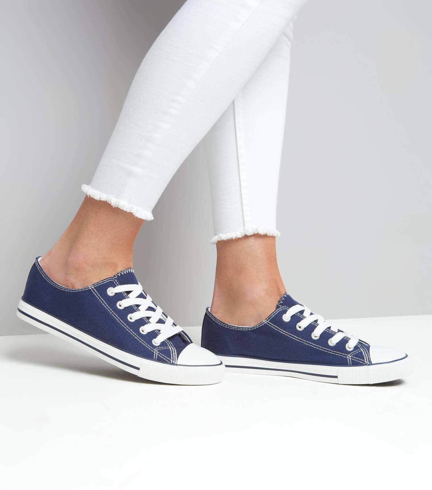Navy Canvas Stripe Sole Trainers Image 3