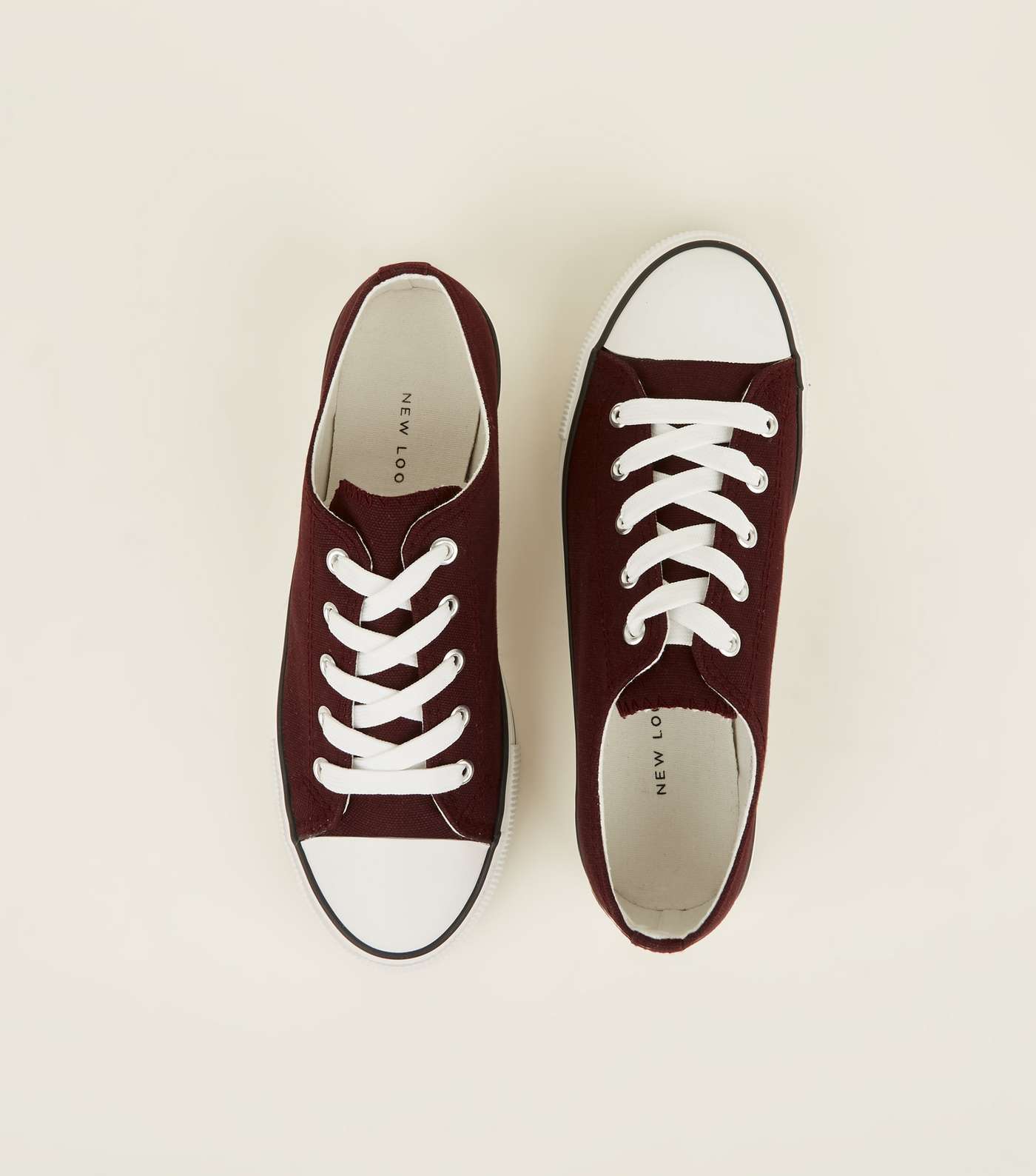 Burgundy Canvas Stripe Sole Trainers Image 3