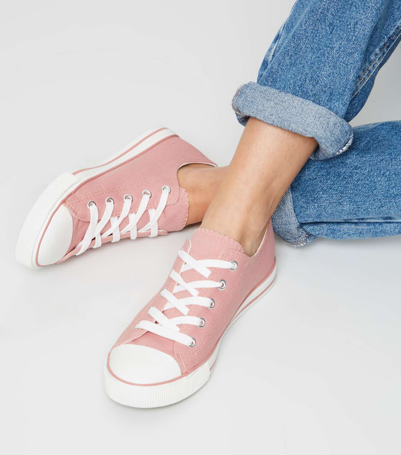 Pink Canvas Stripe Sole Trainers Image 2