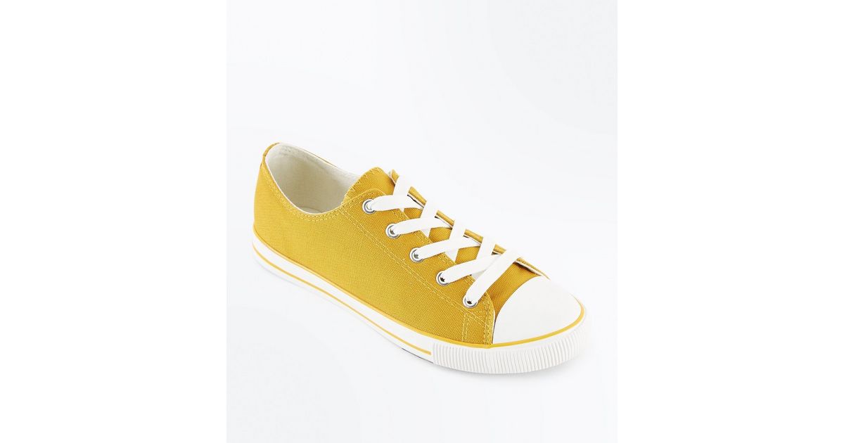 Yellow Canvas Stripe Sole Trainers | New Look