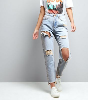 Pale Blue Ripped Tori Mom Jeans | New Look