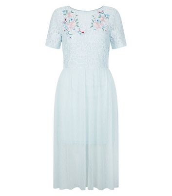 Pale Blue Lace Embroidered Skater Dress New Look