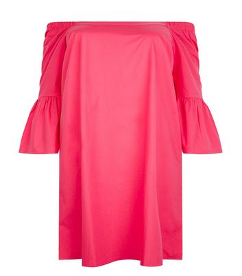 Curves Pink Bardot Neck Tunic Dress New Look