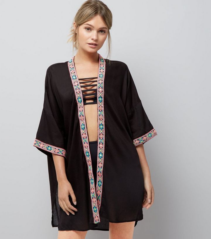 Black Embroidered Trim Kimono Add To Saved Items Remove From Saved Items