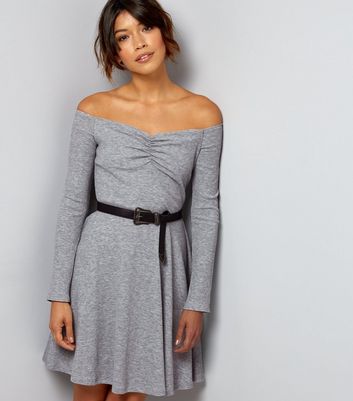 long sleeve bardot skater dress