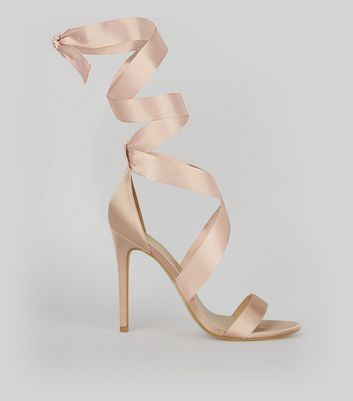 Pale Pink Satin Ribbon Tie Heels | New Look