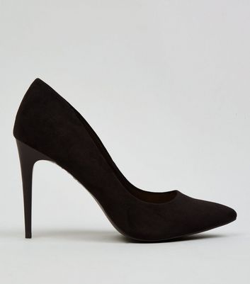 Black Suedette Pointed Court Shoes 