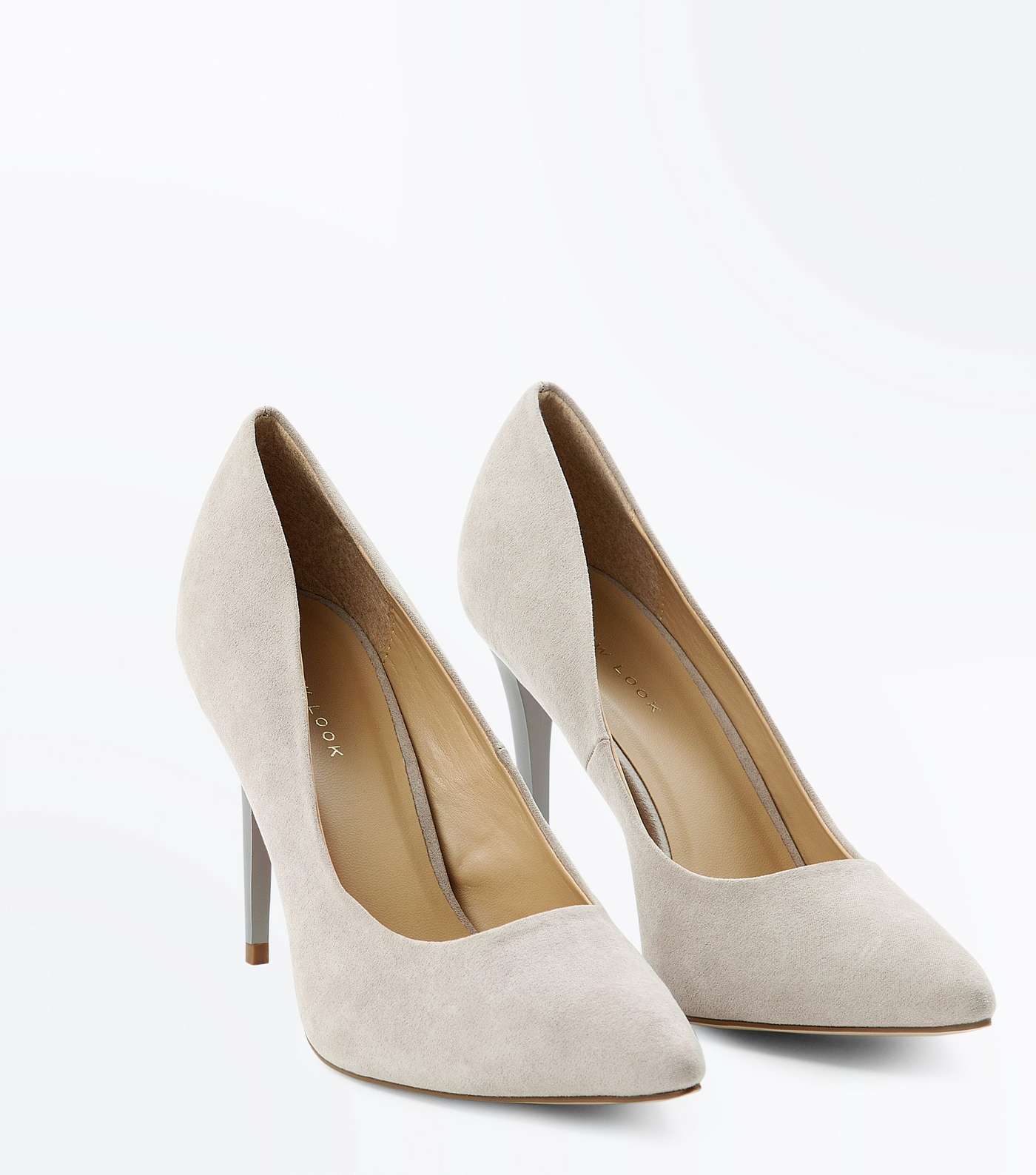 Grey Suedette Pointed Court Shoes Image 4