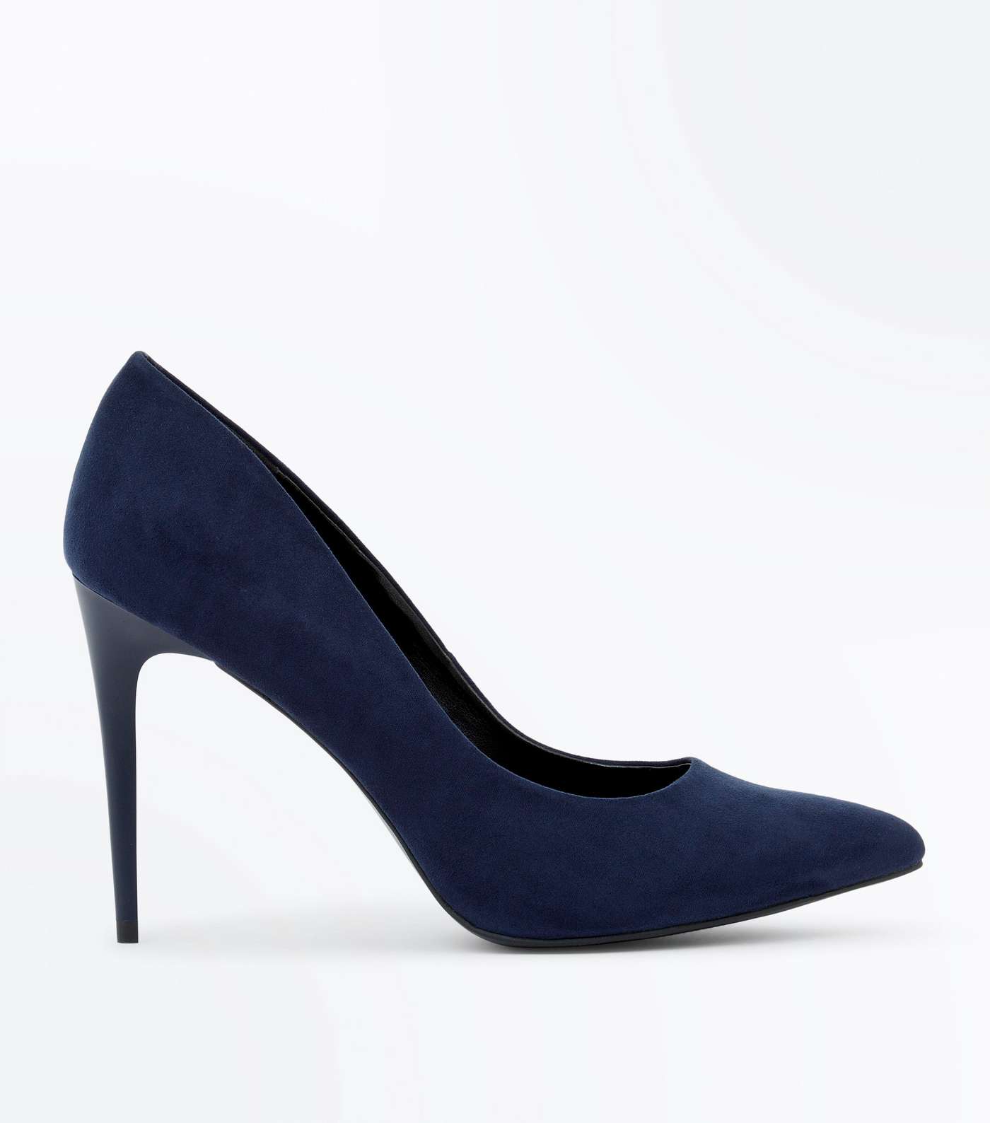 Navy Blue Suedette Pointed Court Shoes