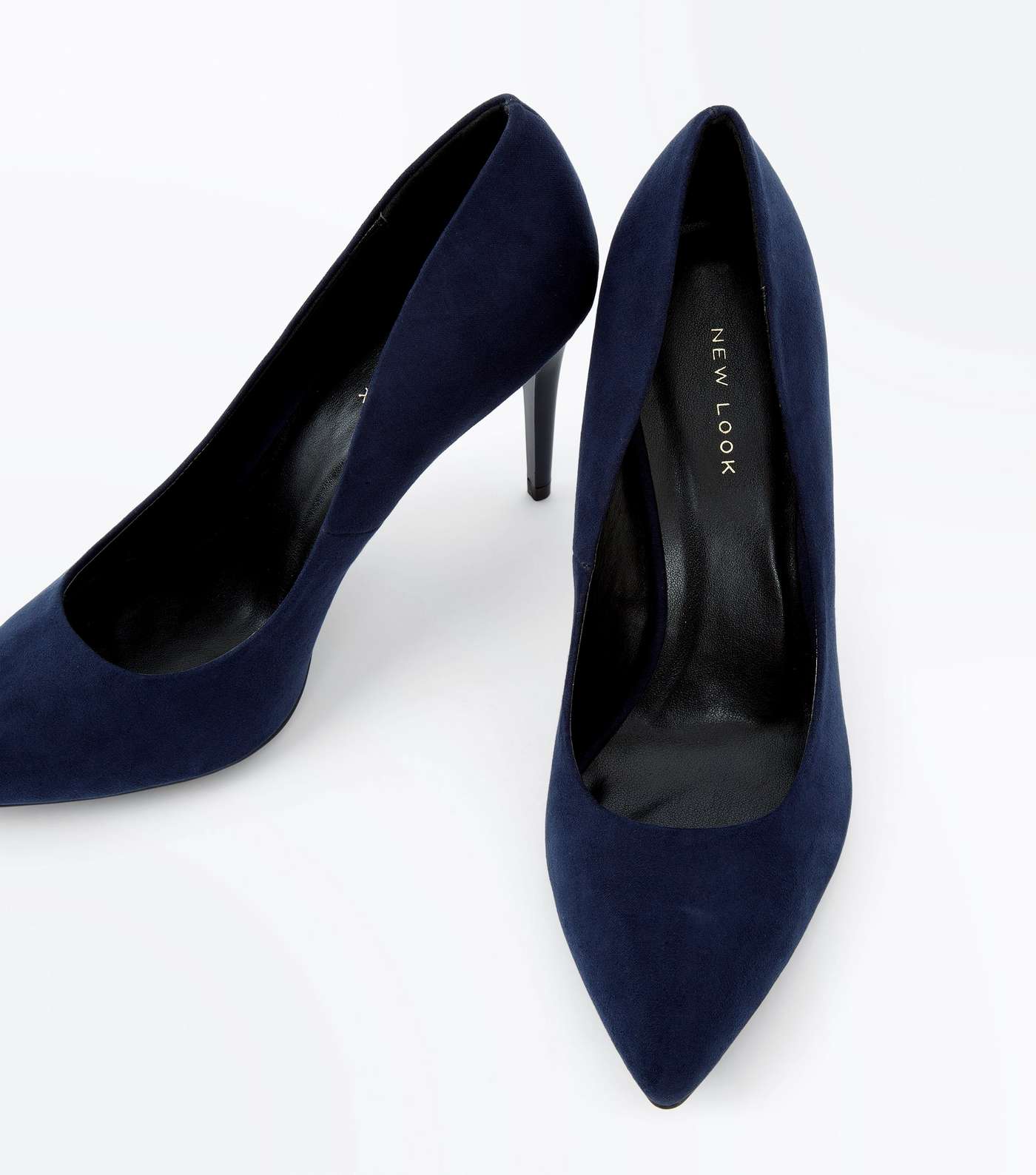 Navy Blue Suedette Pointed Court Shoes Image 3