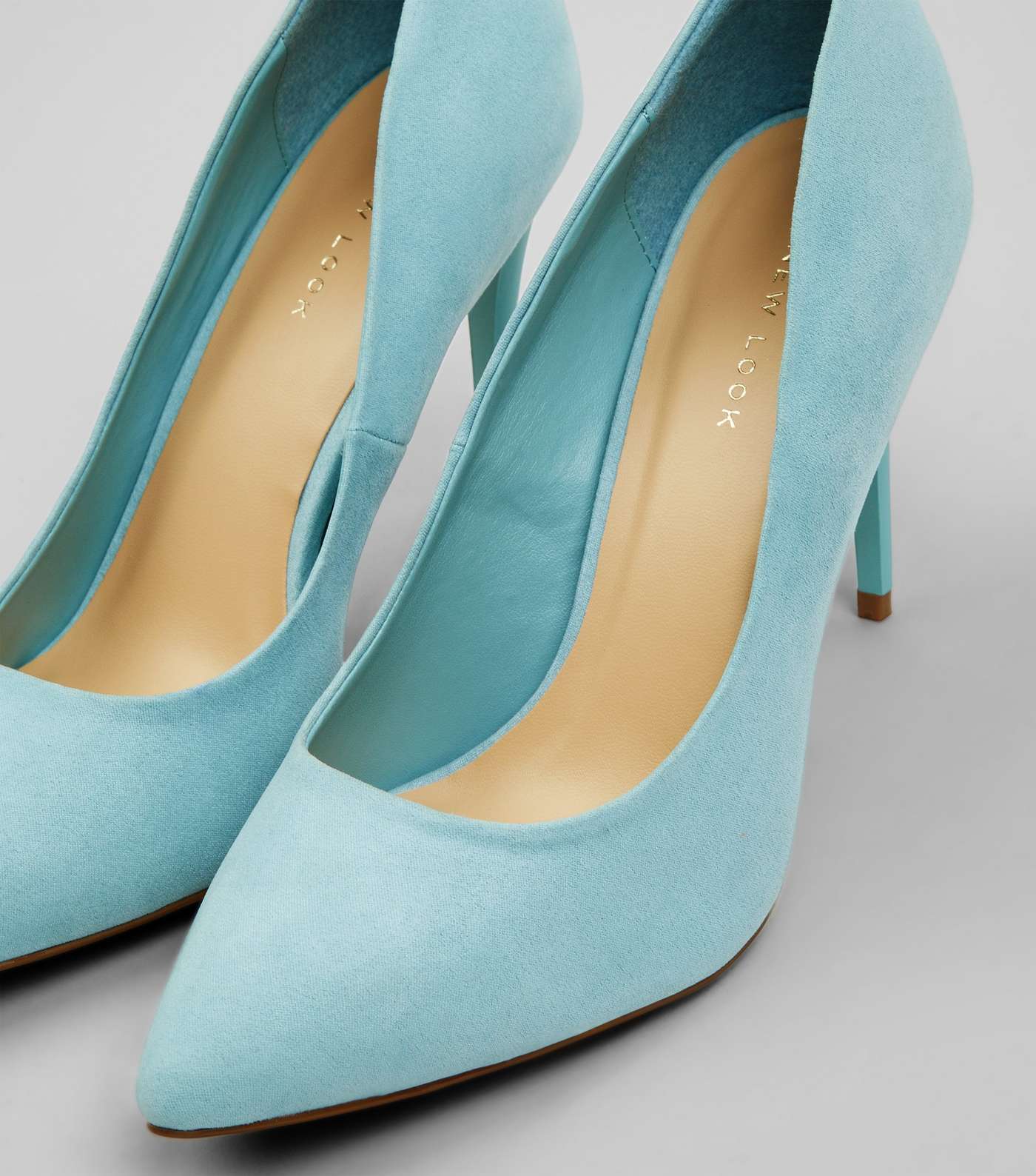 Pale Blue Suedette Pointed Court Shoes Image 4