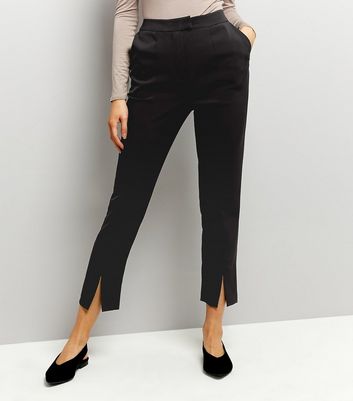 black split hem pants