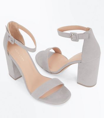 Grey Suedette Barely There Block Heels 